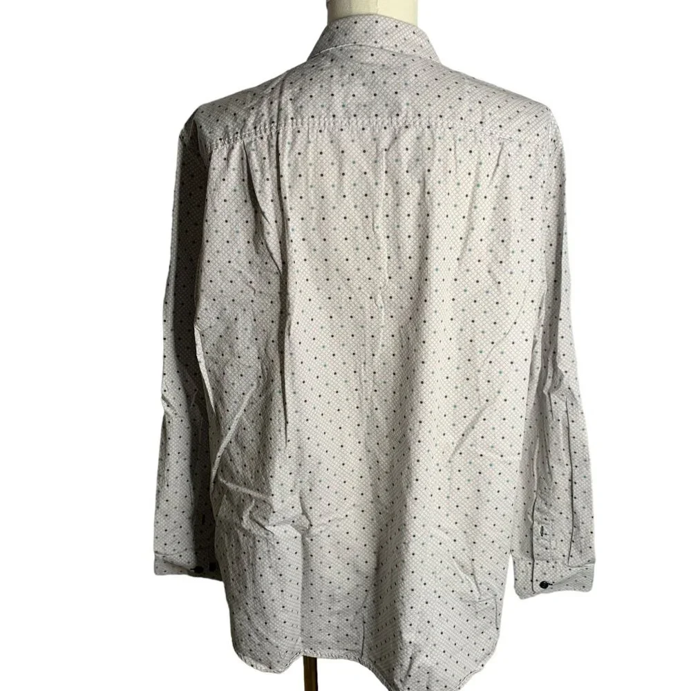 Tasso Elba Button Up Long Sleeve Shirt XXL Grey Dots Flip Cuff Cotton Collared - Picture 4 of 7
